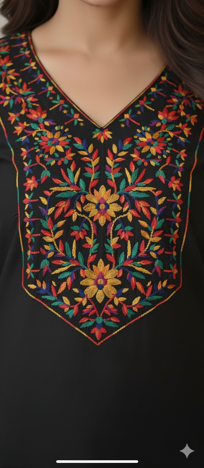 Midnight Cotton Bloom Embroidered Kurta