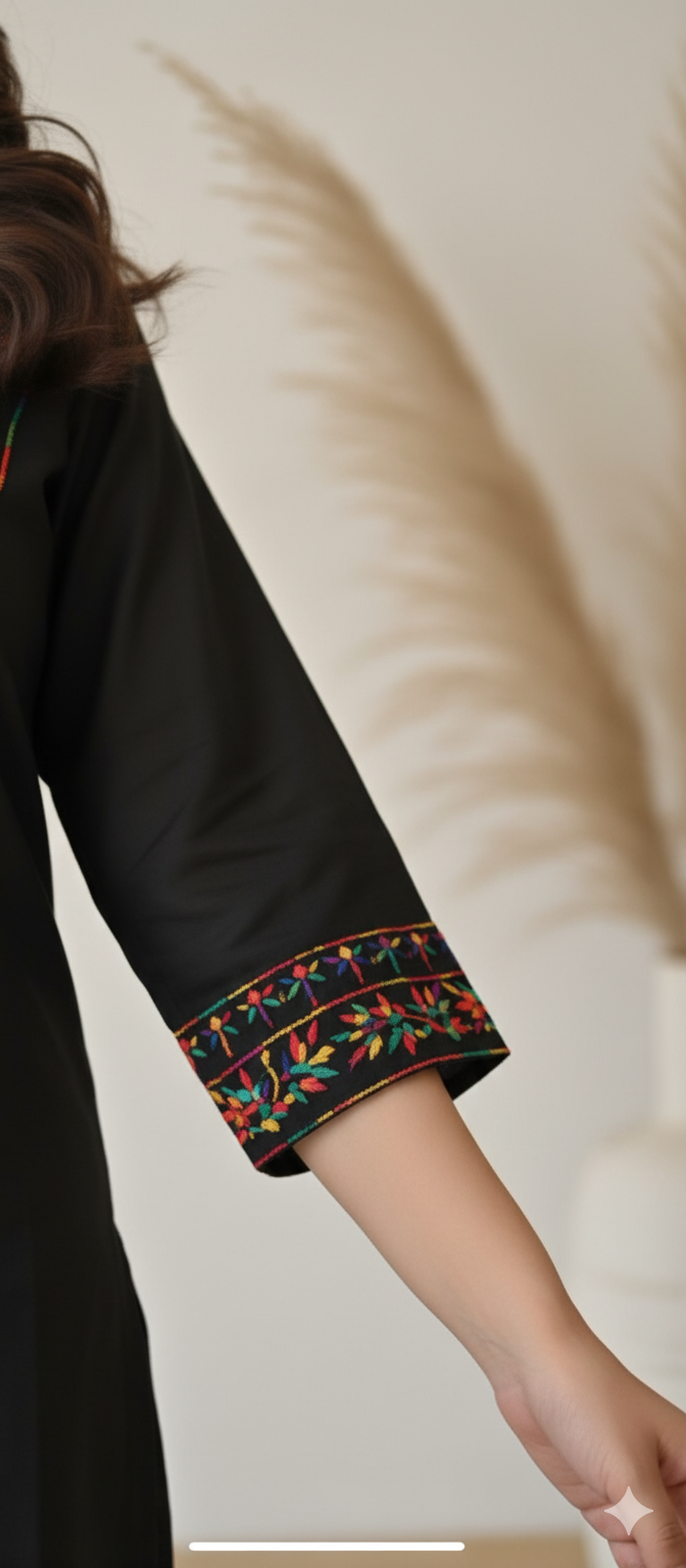 Midnight Cotton Bloom Embroidered Kurta